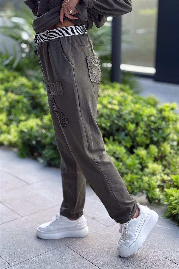 Zebra Kemerli File Detaylı Alt Üst Takım Haki Renk