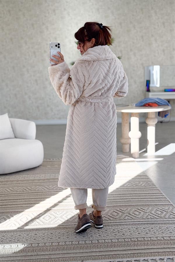 Zikzak Çizgili Kuşaklı Angora Kaban Bej Renk