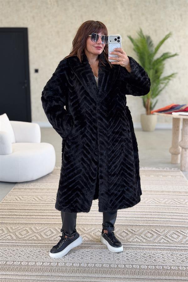 Zikzak Çizgili Kuşaklı Angora Kaban Siyah Renk