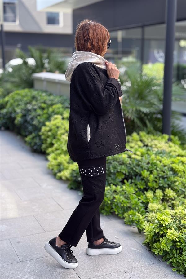 Zımba Taş Detaylı Fisto Cepli Modal Pantolon Siyah Renk