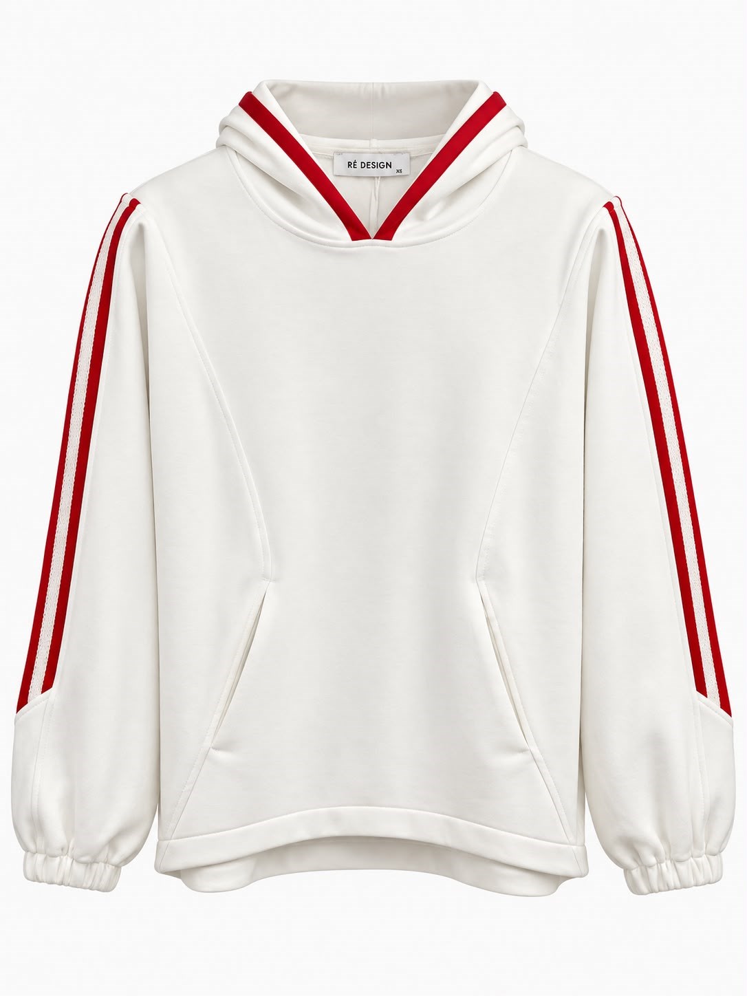 Beyaz Kolları Kırmızı Şeritli Sweatshirt