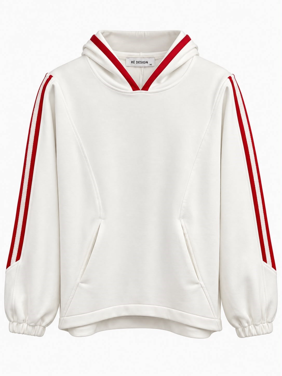 Beyaz Kolları Kırmızı Şeritli Sweatshirt