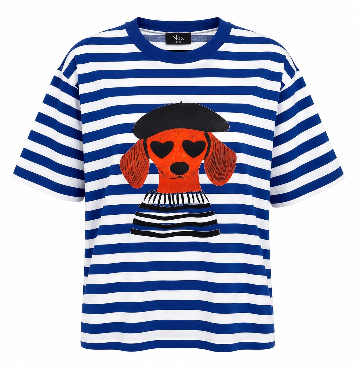 Mavi Çizgili Köpek Baskı Tshirt
