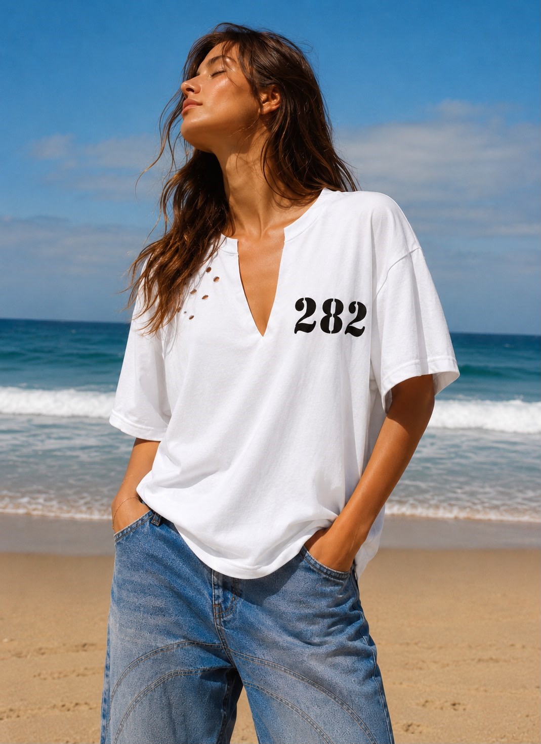 V YAKA KESİK 282 BASKILI TSHİRT