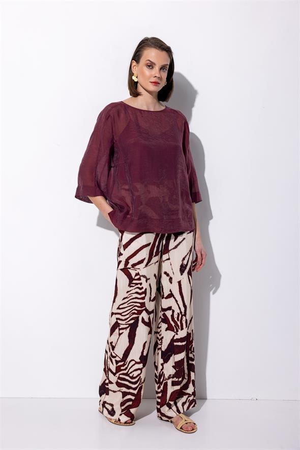 Desenli Geniş Paça Pantolon