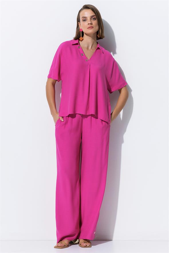 Düğme Detaylı Pantolon Bluz Takımı