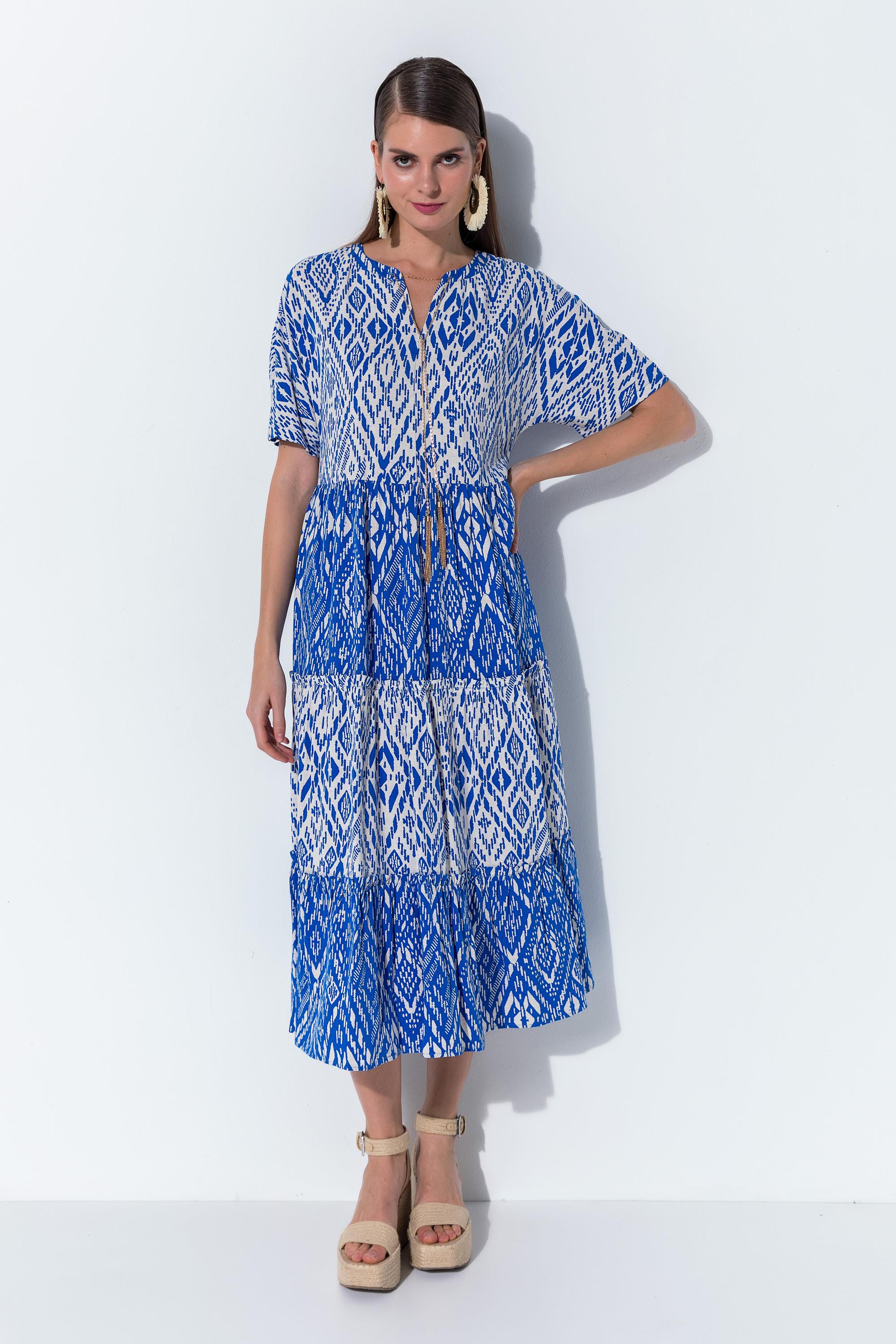 Desenli Midi Boy Elbise