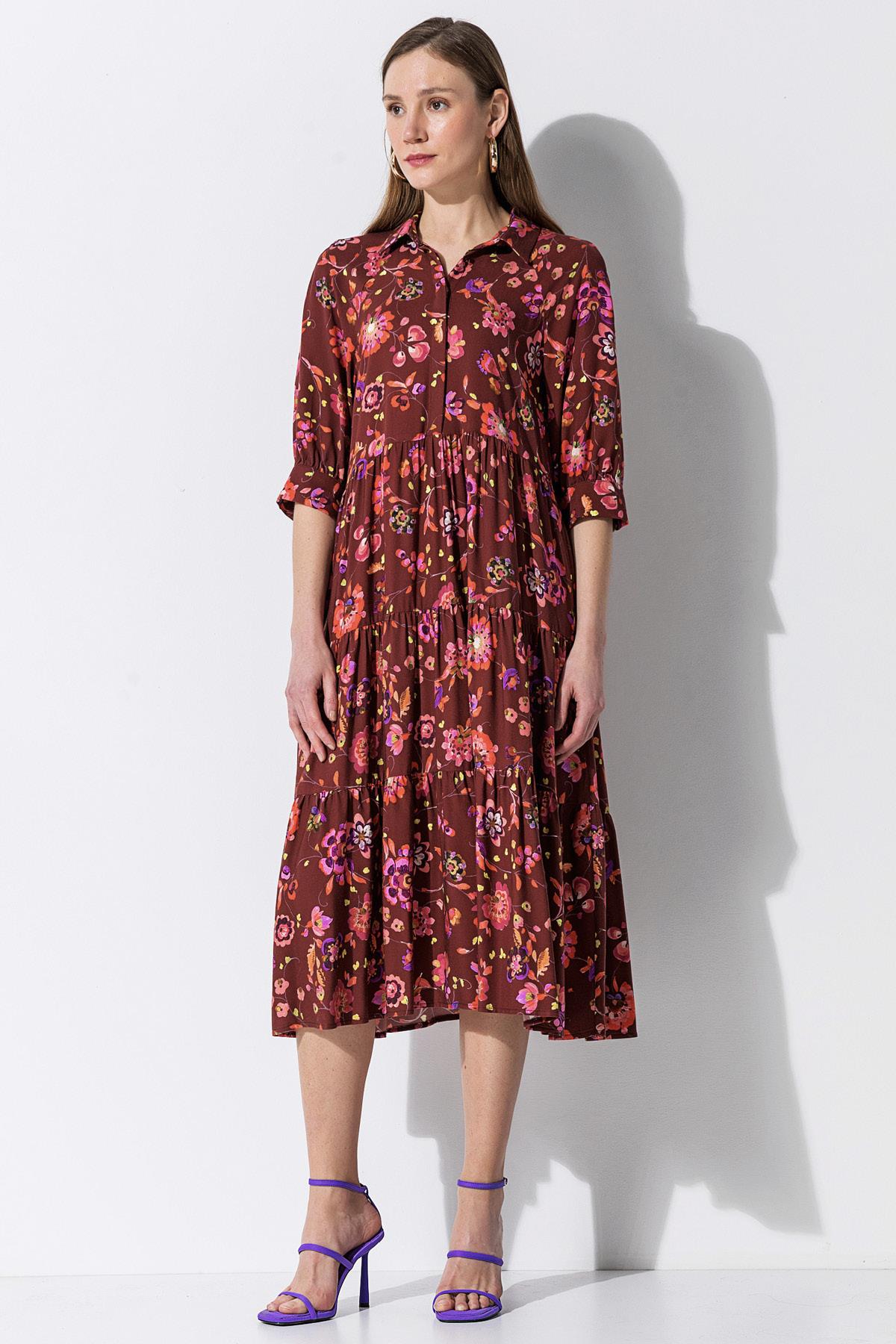 Midi Boy Desenli Elbise