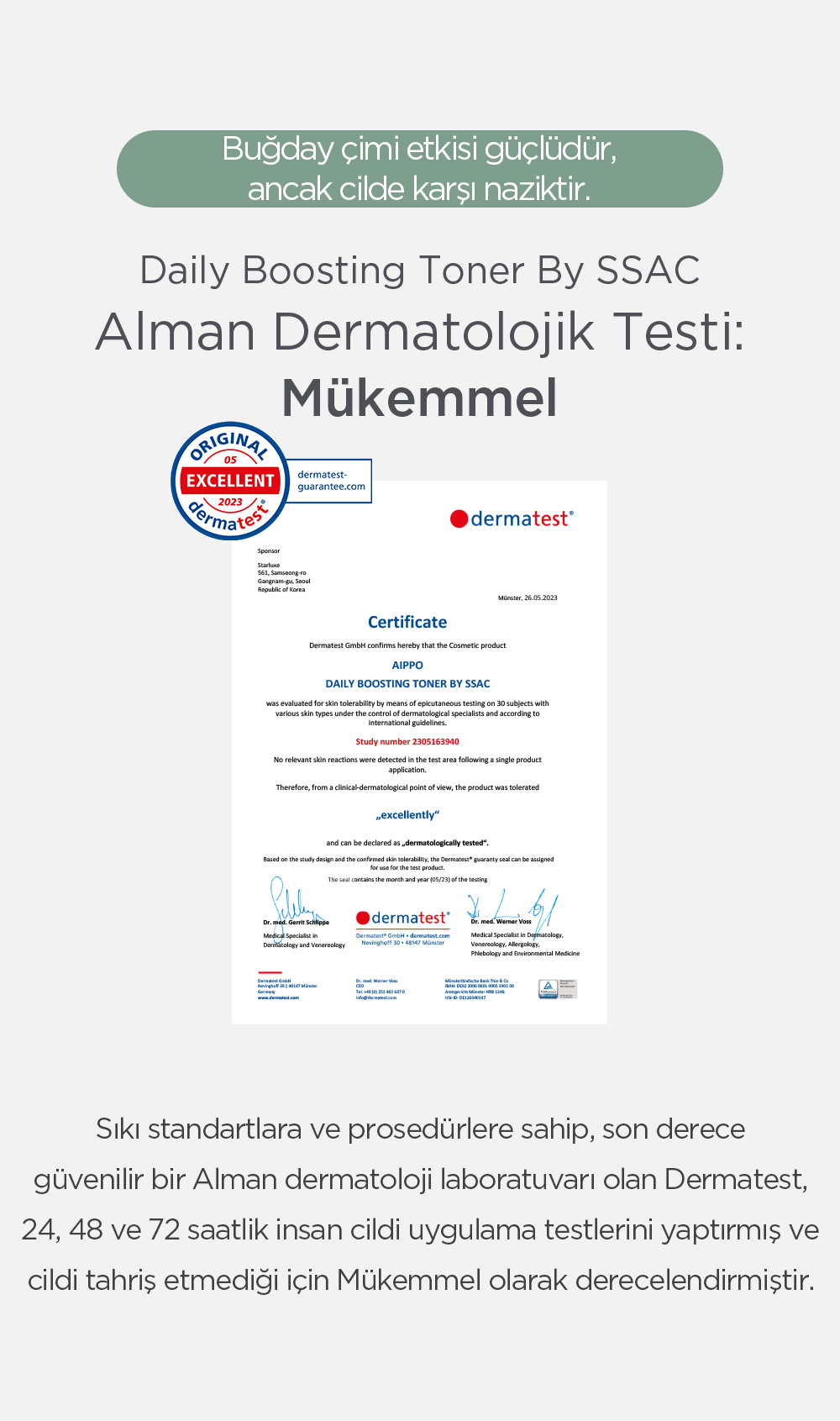 Dermatest Mükemmel sertifikası — Daily Boosting Toner By SSAC