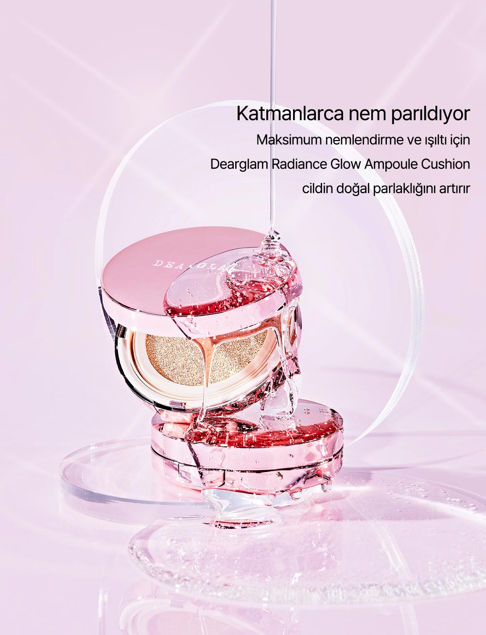 Dear Glam Glow Ampoule Radiance Cushion atmosfer görseli — premium ışıltı ve glow