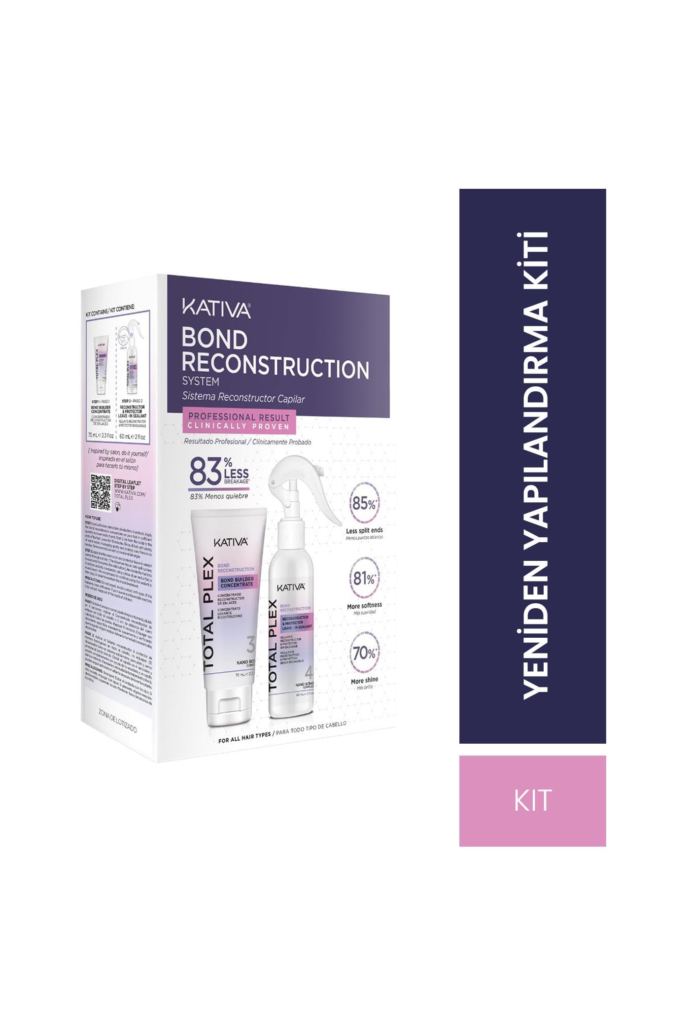 Kativa Total Plex Kit - Elektriklenme Karşıtı, Yumuşaklık ve Parlaklık Sağlayan Yeniden Yapılandırma Seti