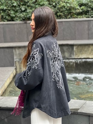 Premium Kalite Pamuklu Kumaş Payetli Kimono