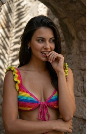 ACR Craft Çok Renkli El Örgüsü Bikini Üstü Crop
