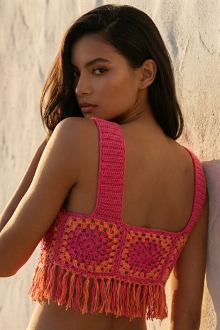 ACR Craft Çok Renkli El Örgüsü Crop Top