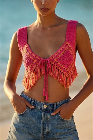 ACR Craft Çok Renkli El Örgüsü Crop Top