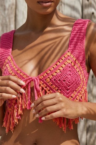 ACR Craft Çok Renkli El Örgüsü Crop Top