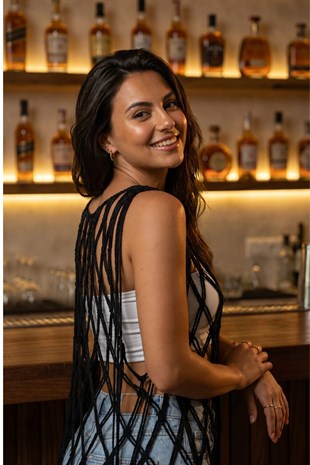 ACR Craft Siyah  El Örgüsü Crop Top Elbise