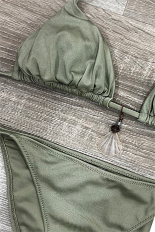 Vega Boncuklu Üçgen Bikini Takımı LM26103_GREEN