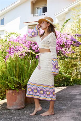 ACR Craft Studio Ekru Desenli Örgü Etek