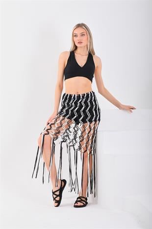 ACR Craft Studio Siyah Beyaz Makrome Pareo