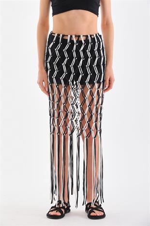 ACR Craft Studio Siyah Beyaz Makrome Pareo