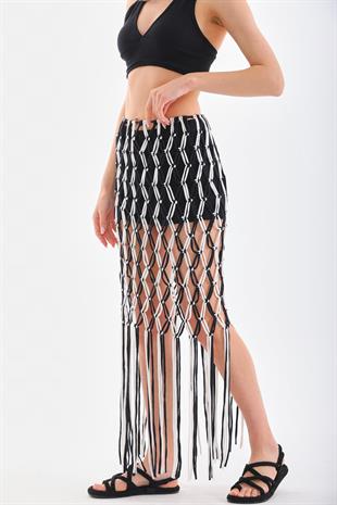 ACR Craft Studio Siyah Beyaz Makrome Pareo