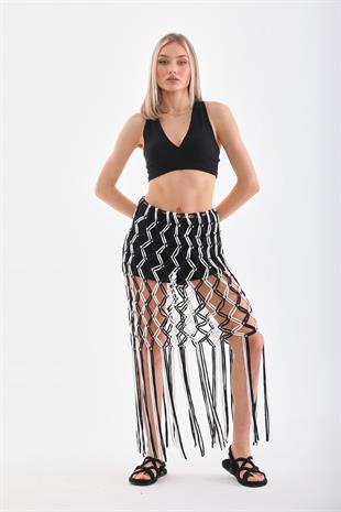 ACR Craft Studio Siyah Beyaz Makrome Pareo