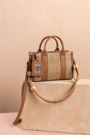Eynaco City Bag Mini Tan-Blue with Straps