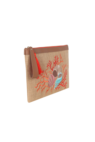Eynaco Coral Red Clutch Bag