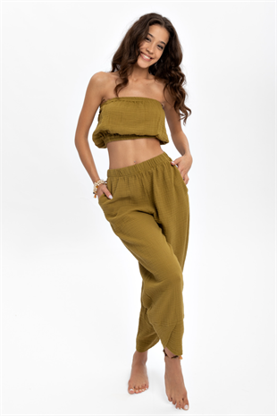 Husufi Green Crop Top HSFCRTP01_Oil Green