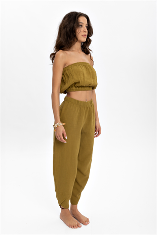 Husufi Green Crop Top HSFCRTP01_Oil Green