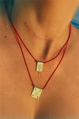 Kırmızı ip Silver Necklace Kırmızı50