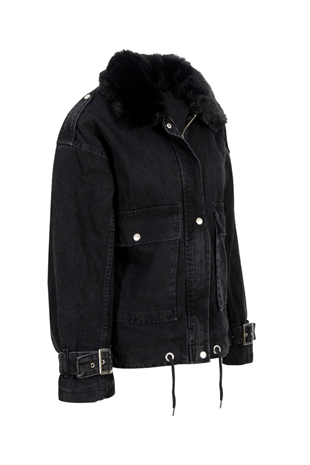 Look Project Kürklü Peace Denim Ceket