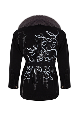 Look Project Kürklü Writing Denim Ceket