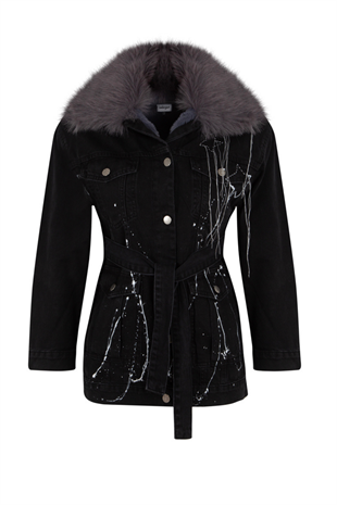 Look Project Kürklü Writing Denim Ceket