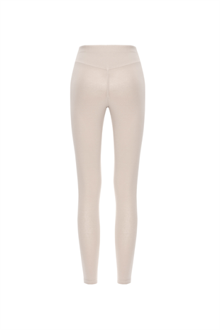 Nui Yoga Diya - Beige Organic Cotton High Waist Long Leggings