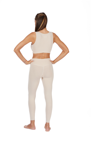 Nui Yoga Diya - Beige Organic Cotton High Waist Long Leggings