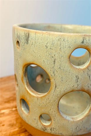 Orangery Objects Stonware  Blue Candle Holder