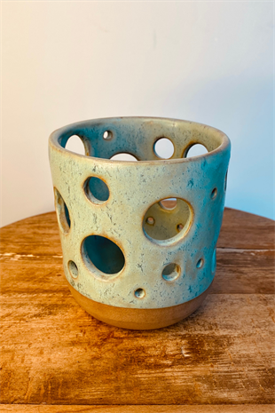 Orangery Objects Stonware  Blue Candle Holder