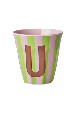 Rice Melamine Striped Cup - Pink with Letter U, MELCU-ALPSTRUI