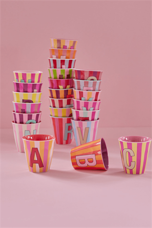 Rice Melamine Striped Cup - Pink with Letter U, MELCU-ALPSTRUI