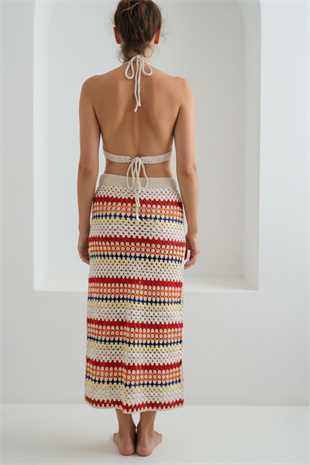 Rose Büyük Çiçek Örgü Bikini Üstü Crop Top LM26601