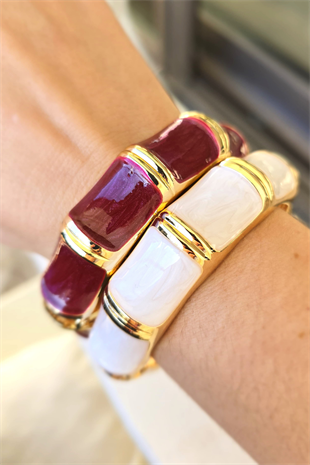 Seen By Seda Bone Enamel Cuff Bracelet, Burgundy SN-18237