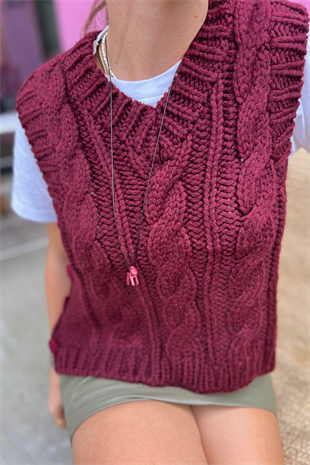 Yandan Düğmeli Bordo Süveter