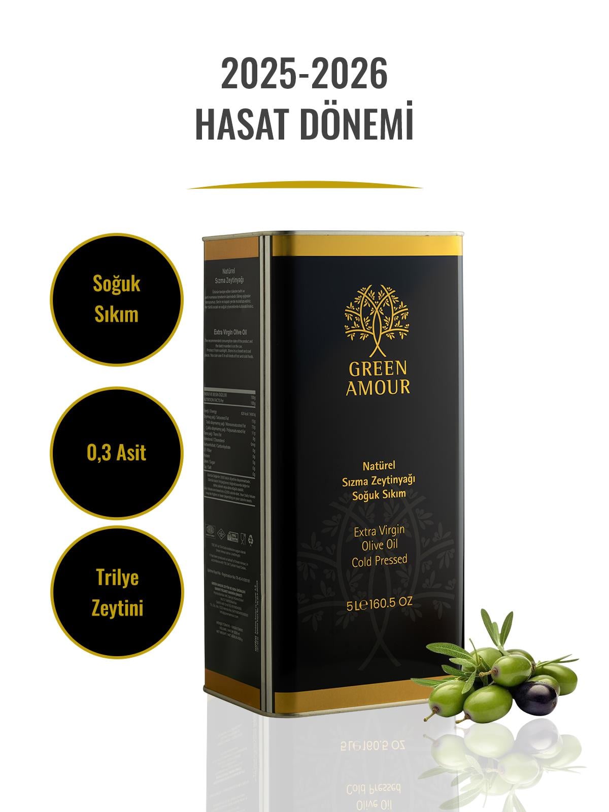 erken hasat soğuk sıkım zeytinyağı, 0,4 Asit 5 lt %100 Natürel Sızma Zeytinyağı
