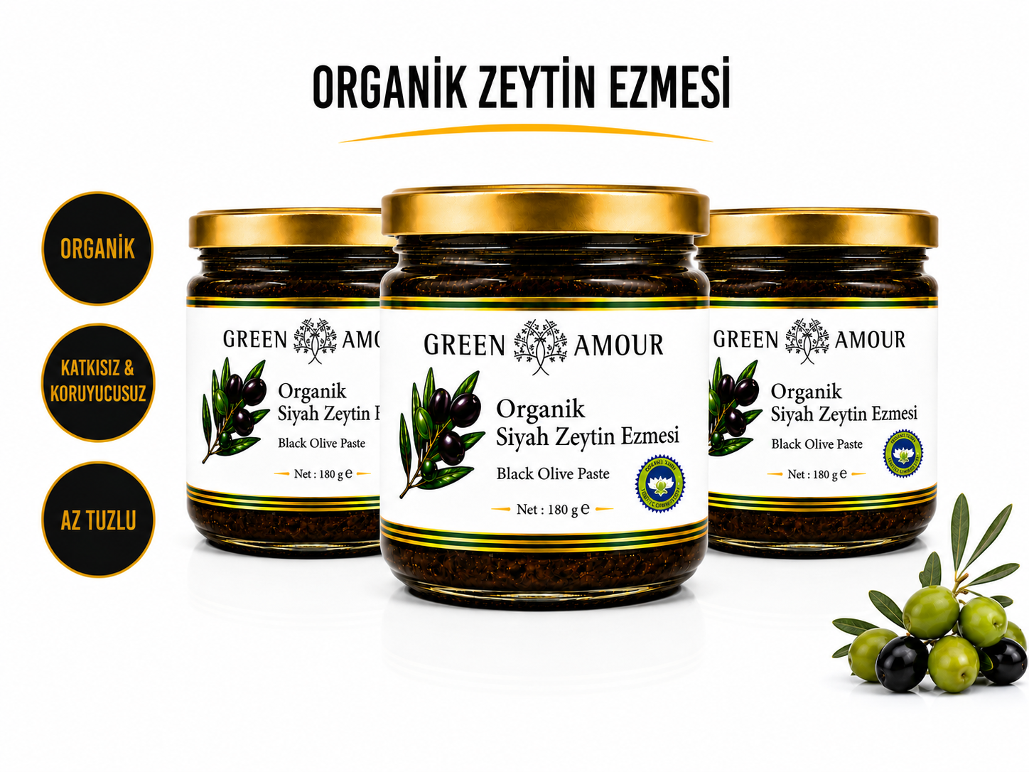 Green Amour 3 lü Organik Siyah Zeytin Ezmesi 