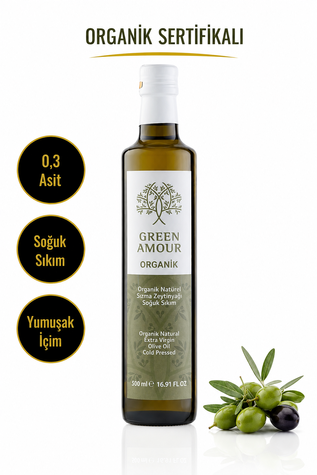 Organik Soğuk Sıkım 0,26 Asit Zeytinyağı 500 ml