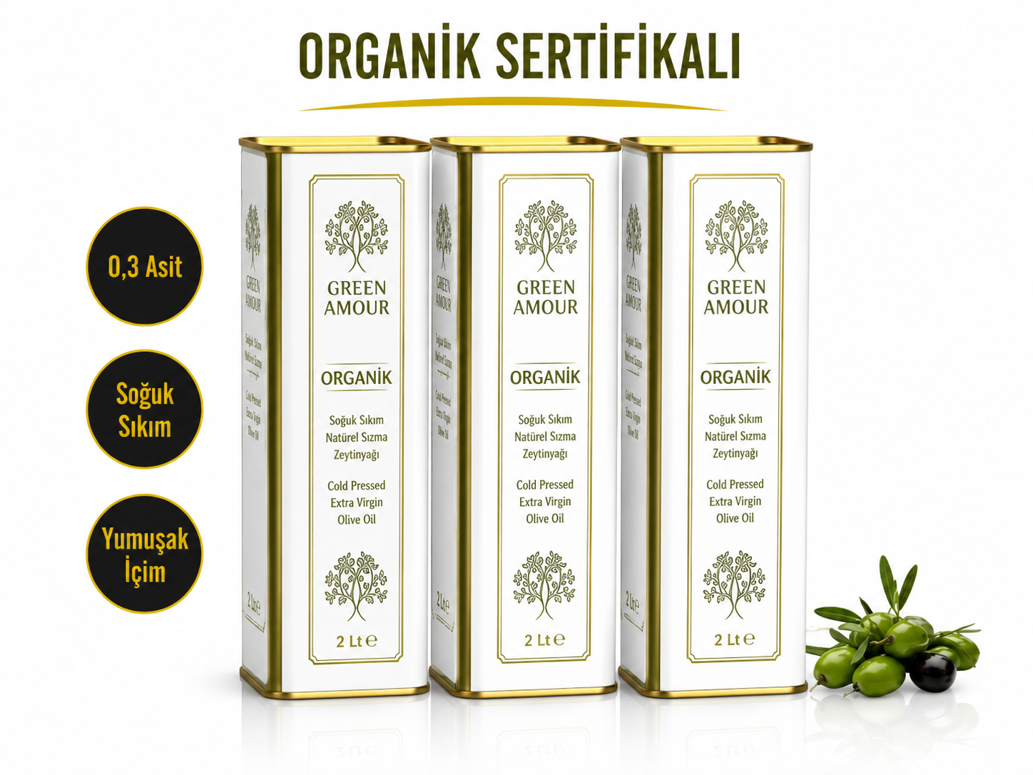 Organik Soğuk Sıkım 0,26 Asit Zeytinyağı 2 Litre 3'lü
