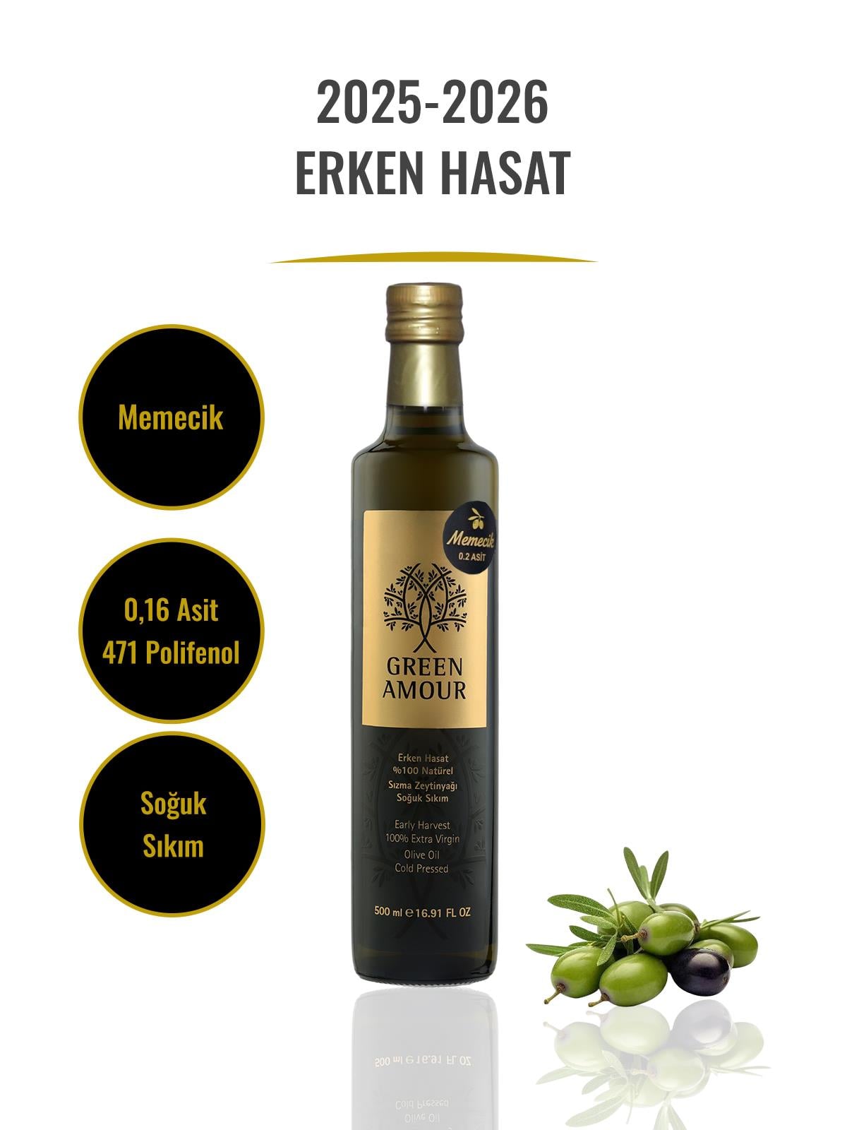 Memecik  Erken Hasat Soğuk Sıkım Zeytinyağı 0,2 Asit 