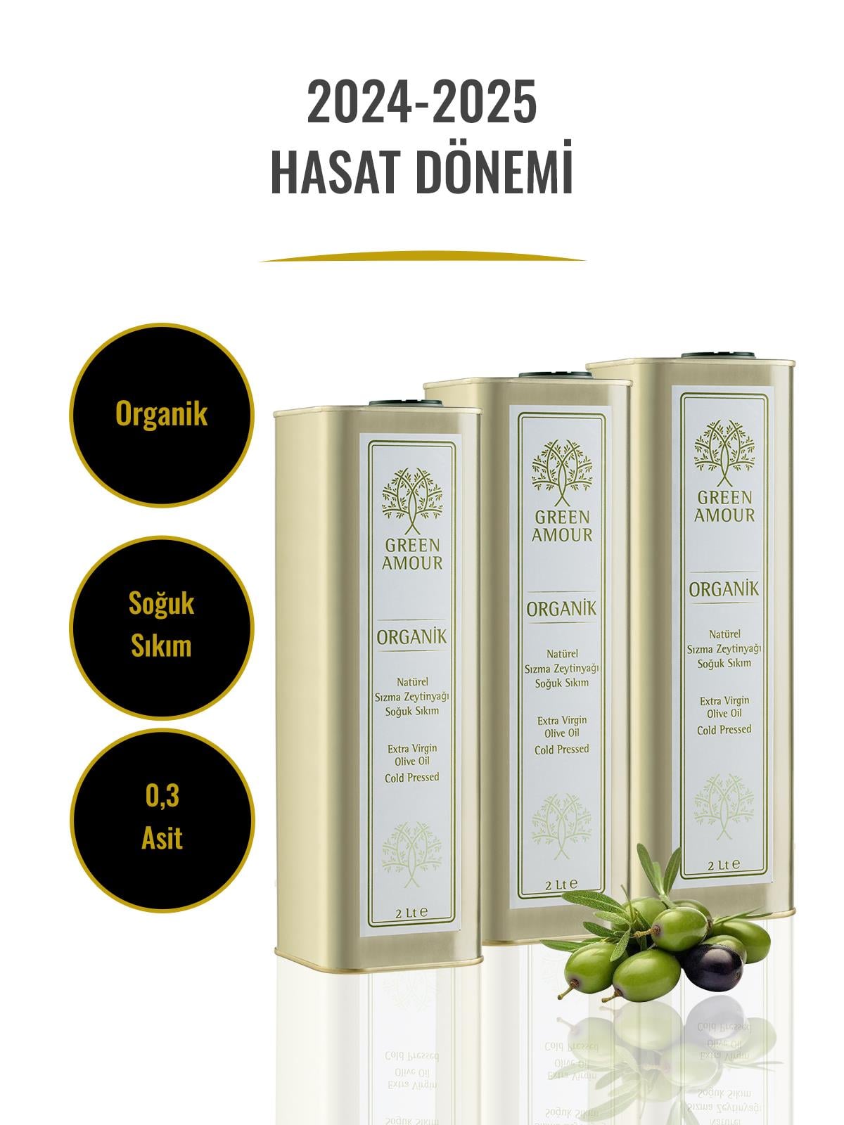Organik Soğuk Sıkım 0,26 Asit Zeytinyağı 2 Litre 3'lü